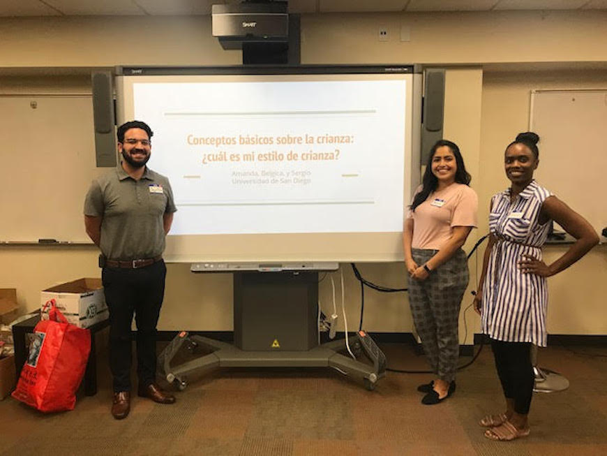 students in front of presentation screen